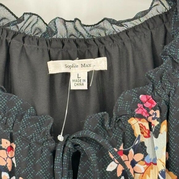 Sophie Max Black Boho Peasant Long sheer Sleeve Lined Floral size large womens - Picture 7 of 13